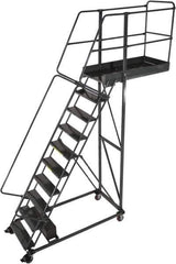 Ballymore - 142" 10 Step Cantilever Ladder - Rolling Work Platform, 300 Lb Capacity, 100" Platform Height, 32" Base Width x 71" Base Depth, Perforated Tread - Industrial Tool & Supply