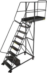 Ballymore - 126" 9 Step Cantilever Ladder - Rolling Safety Ladder, 300 Lb Capacity, 90" Platform Height, 32" Base Width x 65" Base Depth, Serrated - Industrial Tool & Supply