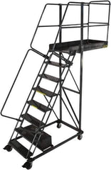 Ballymore - 122" 8 Step Configurable Cantilever Ladder - Rolling Work Platform, 300 Lb Capacity, 80" Platform Height, 32" Base Width x 65" Base Depth, Perforated Tread - Industrial Tool & Supply