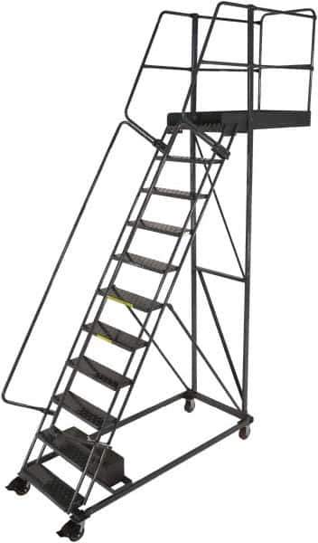 Ballymore - 152" 11 Step Cantilever Ladder - Rolling Work Platform, 300 Lb Capacity, 110" Platform Height, 32" Base Width x 77" Base Depth, Perforated Tread - Industrial Tool & Supply
