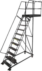 Ballymore - 152" 11 Step Cantilever Ladder - Rolling Work Platform, 300 Lb Capacity, 110" Platform Height, 32" Base Width x 77" Base Depth, Perforated Tread - Industrial Tool & Supply
