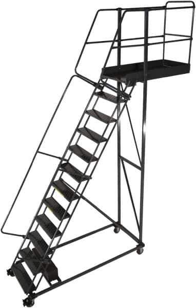 Ballymore - 172" 13 Step Cantilever Ladder - Rolling Work Platform, 300 Lb Capacity, 130" Platform Height, 40" Base Width x 90" Base Depth, Perforated Tread - Industrial Tool & Supply
