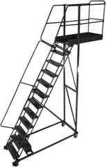 Ballymore - 192" 15 Step Cantilever Ladder - Rolling Work Platform, 300 Lb Capacity, 150" Platform Height, 40" Base Width x 103" Base Depth, Perforated Tread - Industrial Tool & Supply