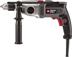 Porter-Cable - 120 Volt 1/2" Keyed Chuck Electric Hammer Drill - 0 to 52,700 BPM, 0 to 1,100 & 0 to 3,100 RPM, Reversible, Mid-Handle - Industrial Tool & Supply