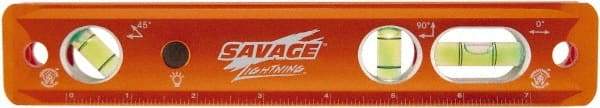 SAVAGE by SWANSON - Magnetic 9" Long 3 Vial Torpedo Level - Aluminum, Orange - Industrial Tool & Supply