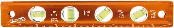 SAVAGE by SWANSON - Magnetic 9" Long 4 Vial Torpedo Level - Aluminum, Orange - Industrial Tool & Supply