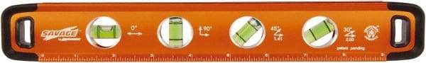 SAVAGE by SWANSON - Magnetic 11" Long 4 Vial Torpedo Level - Aluminum, Orange - Industrial Tool & Supply