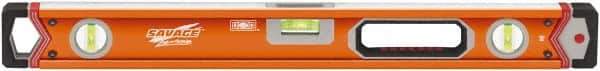 SAVAGE by SWANSON - 24" Long 3 Vial Box Beam Level - Aluminum, Orange - Industrial Tool & Supply