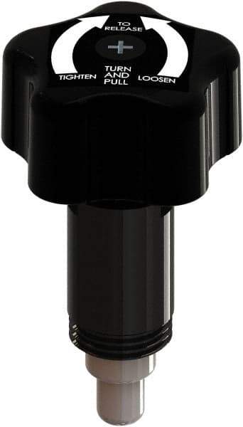Made in USA - 3/8" Pin Diam, 0.47" Usable Length, Star Knob Handle Quick Release Pin - 3.69" OAL - Industrial Tool & Supply
