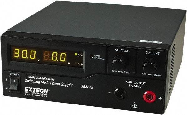 Extech - 600 Watt, 20 Amp, 30 VDC Output, Benchtop Power Supply - 1 Output, 7.9 Inch Wide x 8-1/2 Inch Deep x 3-1/2 Inch High, LED Display - Industrial Tool & Supply
