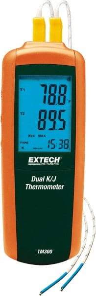Extech - -328 to 2,501°F Digital Thermometer - LCD Display, K, J Thermocouple Sensor, AAA Battery Power - Industrial Tool & Supply