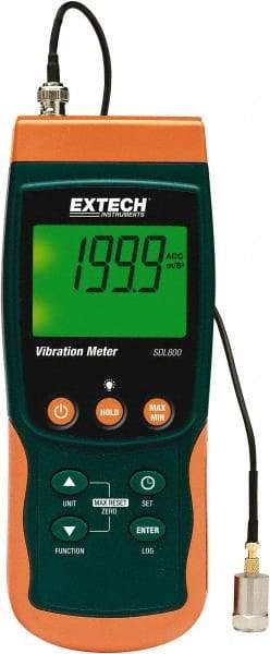 Extech - 10Hz to 1kHz (mm), LCD Vibration Meter Datalogger - 6 AA Batteries - Industrial Tool & Supply