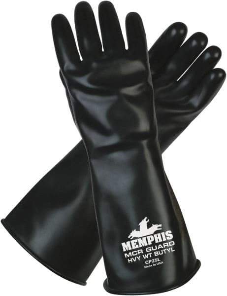 MCR Safety - Size L (9), 14" Long, 25 mil Thick, Butyl Chemical Resistant Gloves - Smooth Finish, Black - Industrial Tool & Supply