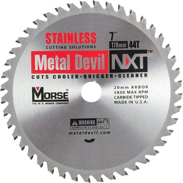 M.K. MORSE - 7" Diam, 20mm Arbor Hole Diam, 44 Tooth Wet & Dry Cut Saw Blade - Carbide-Tipped, Clean Action, Standard Round Arbor - Industrial Tool & Supply