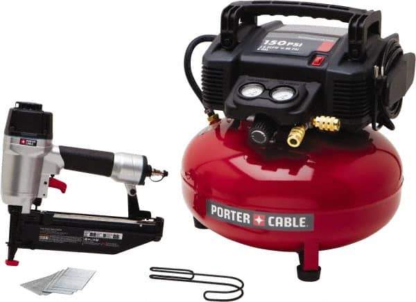 Porter-Cable - 0.80 HP, 2.6 SCFM at 90 psi CFM Pancake Finish/Nailer Compressor - 6 Gallon Tank, 10 Amp, 150 Max psi, 120V - Industrial Tool & Supply