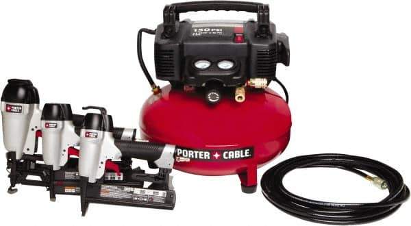 Porter-Cable - 0.80 HP, 2.6 SCFM at 90 psi CFM Pancake Finish/Brad Nailer, Stapler - 6 Gallon Tank, 10 Amp, 150 Max psi, 120V - Industrial Tool & Supply