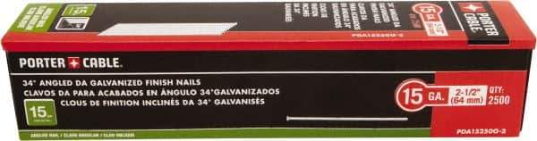 Porter-Cable - 15 Gauge 2-1/2" Long Finishing Nails for Power Nailers - Steel, Galvanized Finish, Smooth Shank, Angled Stick Collation, Round Head, Chisel Point - Industrial Tool & Supply