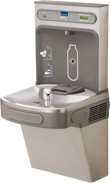 ELKAY - 8 GPH Cooling Capacity Barrier Free Wall Mounted Water Cooler & Fountain - Bottle Filling, 20 to 105 psi, 0.20 hp, Stainless Steel - Industrial Tool & Supply