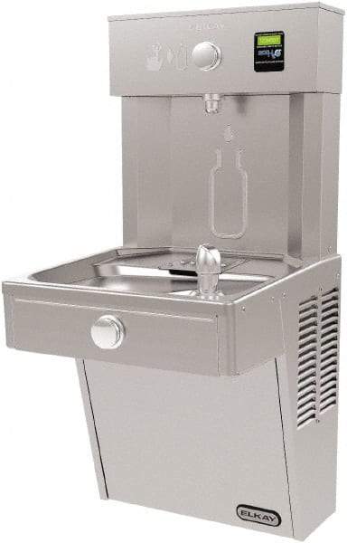 ELKAY - 8 GPH Cooling Capacity Barrier Free Wall Mounted Water Cooler & Fountain - Bottle Filling, 20 to 105 psi, 0.20 hp, Stainless Steel - Industrial Tool & Supply