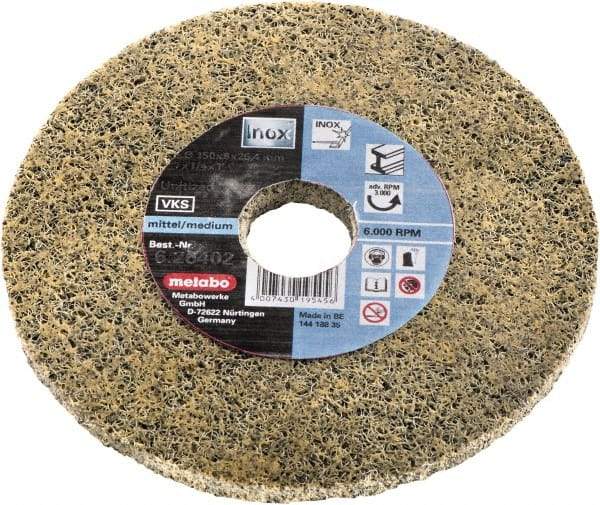 Metabo - 5" Diam, 3/8" Face Width, 7/8" Center Hole, Coarse Grade, Fleece Deburring Wheel - Unitized, Hard Density 3 Grade, 10,000 RPM - Industrial Tool & Supply