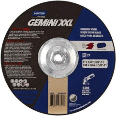 Norton - 24 Grit, 9" Wheel Diam, 1/4" Wheel Thickness, Type 27 Depressed Center Wheel - Zirconia Alumina, 6,600 Max RPM - Industrial Tool & Supply