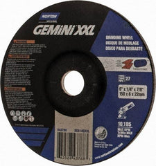 Norton - 24 Grit, 6" Wheel Diam, 1/4" Wheel Thickness, 7/8" Arbor Hole, Type 27 Depressed Center Wheel - Zirconia Alumina, 6,600 Max RPM - Industrial Tool & Supply