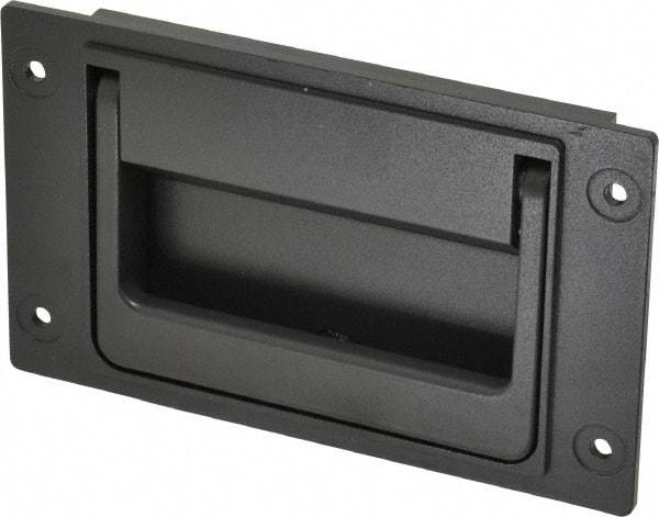 Sugatsune - 148mm Wide Plate x 3-35/64" High Plate, Zinc Alloy,Steel & Synthetic Rubber Trunk Handle - 120mm Wide x 3-5/32" High, Zinc Finish, 4 Holes - Industrial Tool & Supply