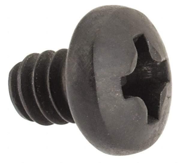 Made in USA - #6-32 UNC, 3/16" Length Under Head Phillips Drive Machine Screw - Pan Head, Grade 300 Stainless Steel, Black Oxide Finish, Without Washer - Industrial Tool & Supply