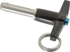 Jergens - 5/16" Diam, 1" Usable Length, T Handle, Push Button Quick Release Pin - 2-5/8" Overall Length, Grade 17-4 Stainless Steel, Passivated Finish - Industrial Tool & Supply