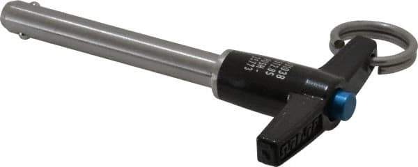 Jergens - 5/16" Diam, 2" Usable Length, T Handle, Push Button Quick Release Pin - 3-5/8" Overall Length, Grade 17-4 Stainless Steel, Passivated Finish - Industrial Tool & Supply