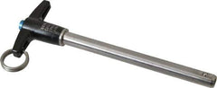 Jergens - 3/8" Diam, 4" Usable Length, T Handle, Push Button Quick Release Pin - 5-7/8" Overall Length, Grade 17-4 Stainless Steel, Passivated Finish - Industrial Tool & Supply