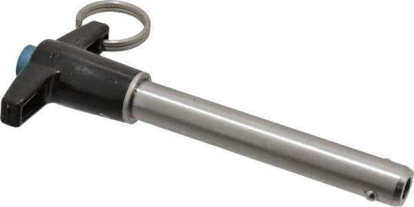 Jergens - 1/2" Diam, 3" Usable Length, T Handle, Push Button Quick Release Pin - 5-1/8" Overall Length, Grade 17-4 Stainless Steel, Passivated Finish - Industrial Tool & Supply