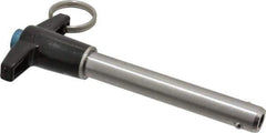 Jergens - 1/2" Diam, 3" Usable Length, T Handle, Push Button Quick Release Pin - 5-1/8" Overall Length, Grade 17-4 Stainless Steel, Passivated Finish - Industrial Tool & Supply