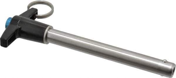 Jergens - 1/2" Diam, 4" Usable Length, T Handle, Push Button Quick Release Pin - 6-1/8" Overall Length, Grade 17-4 Stainless Steel, Passivated Finish - Industrial Tool & Supply