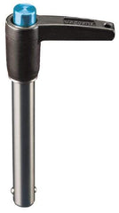 Jergens - 12mm Diam, 25mm Usable Length, L Handle, Push Button Quick Release Pin - 76.9mm Overall Length, Grade 17-4 Stainless Steel, Passivated Finish - Industrial Tool & Supply