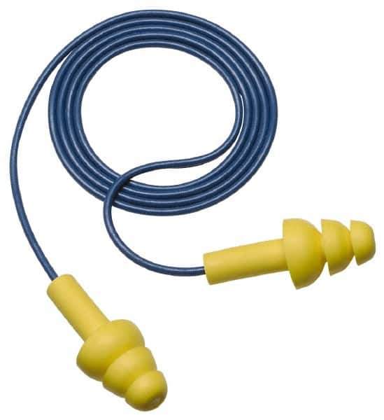 3M - Reusable, Corded, 25 dB, Cone Earplugs - Yellow, 200 Pairs - Industrial Tool & Supply