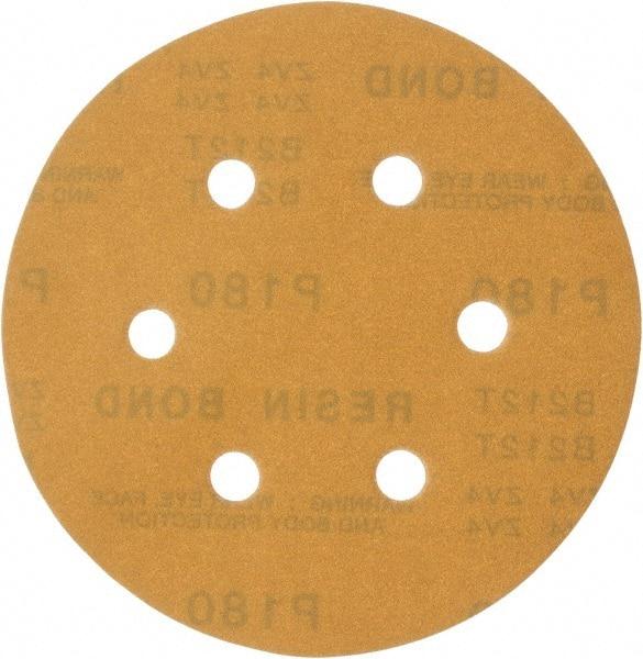 Made in USA - 6" Diam, 180 Grit, Aluminum Oxide Hook & Loop Disc - Very Fine Grade, Coated, C Weight Paper Backing, - Industrial Tool & Supply