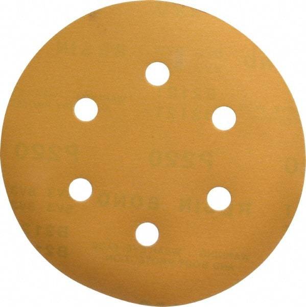 Made in USA - 6" Diam, 220 Grit, Aluminum Oxide Hook & Loop Disc - Very Fine Grade, Coated, C Weight Paper Backing, - Industrial Tool & Supply
