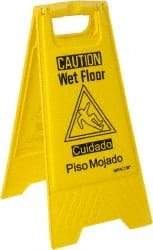 NMC - Caution - Wet Floor, 10-3/4" Wide x 24-5/8" High, Plastic Floor Sign - English/Spanish, A-Frame, Black on Yellow, For Restroom, Janitorial & Housekeeping - Industrial Tool & Supply