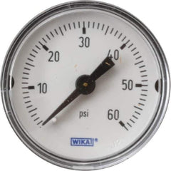Wika - 1-1/2" Dial, 1/8 Thread, 0-60 Scale Range, Pressure Gauge - Center Back Connection Mount, Accurate to 3-2-3% of Scale - Industrial Tool & Supply