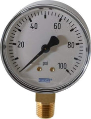 Wika - 2-1/2" Dial, 1/4 Thread, 0-100 Scale Range, Pressure Gauge - Lower Connection Mount, Accurate to 3-2-3% of Scale - Industrial Tool & Supply