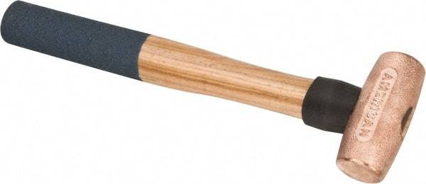 American Hammer - 2 Lb Nonsparking Copper Head Hammer - 13" OAL, 3-1/2" Head Length, 1-3/8" Face Diam, 13" Hickory Handle - Industrial Tool & Supply