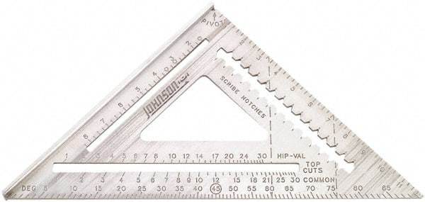 Johnson Level & Tool - 12" Blade Length x 12" Base Length, Powder Coated Finish, Aluminum Rafter Square - 1/4" Graduation - Industrial Tool & Supply