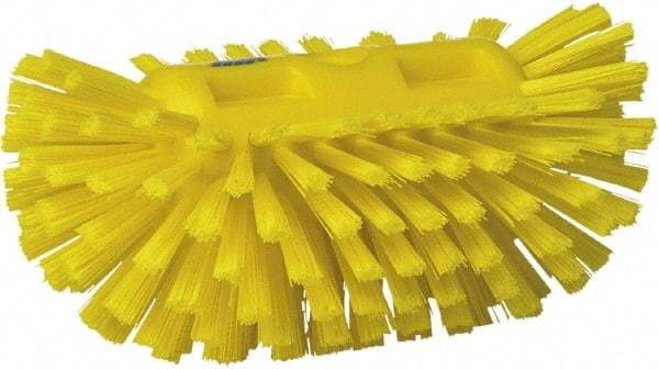 Vikan - 1-1/2" Bristle Length, Polyester Utility Scrub Brush - 5-1/2" Wide Head, 8" OAL, European Threaded Handle, Yellow, Polypropylene Block - Industrial Tool & Supply
