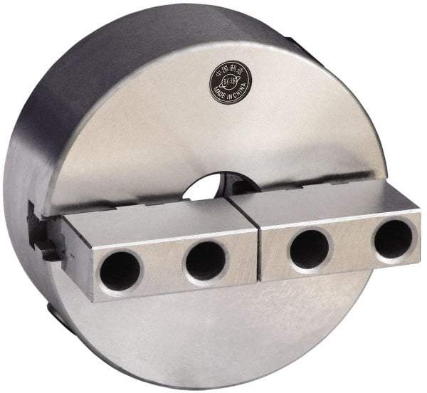 Gibraltar - 2 Jaws, 10" Diam, Self Centering Manual Lathe Chuck - Plain Back Mount Spindle, Reversible, 3.1496" Through Hole Diam, 0.0024" Axial Runout, 0.0022" Radial Runout, Cast Iron - Industrial Tool & Supply