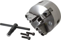 Gibraltar - 3 Jaws, 5" Diam, Self Centering Manual Lathe Chuck - Plain Back Mount Spindle, Reversible, 1.26" Through Hole Diam, 0.0014" Axial Runout, 0.0012" Radial Runout, Cast Iron - Industrial Tool & Supply