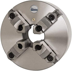 Gibraltar - 4 Jaws, 10" Diam, Self Centering Manual Lathe Chuck - Plain Back Mount Spindle, 3.1496" Through Hole Diam, 0.0016" Axial Runout, 0.0016" Radial Runout, Cast Iron - Industrial Tool & Supply