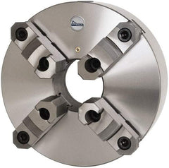 Gibraltar - 4 Jaws, 12" Diam, Self Centering Manual Lathe Chuck - Plain Back Mount Spindle, Reversible, 3-15/16" Through Hole Diam, 0.0024" Axial Runout, 0.0024" Radial Runout, Cast Iron - Industrial Tool & Supply