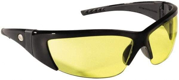 MCR Safety - Amber Lenses, Framed Safety Glasses - Scratch Resistant, Black Polycarbonate Frame, Size Universal, Wrap Around - Industrial Tool & Supply