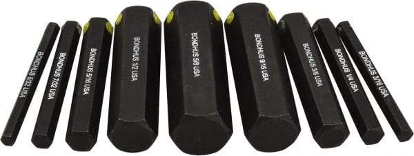 Bondhus - 9 Piece Hex Drive Bit Set - Hex Point - Industrial Tool & Supply